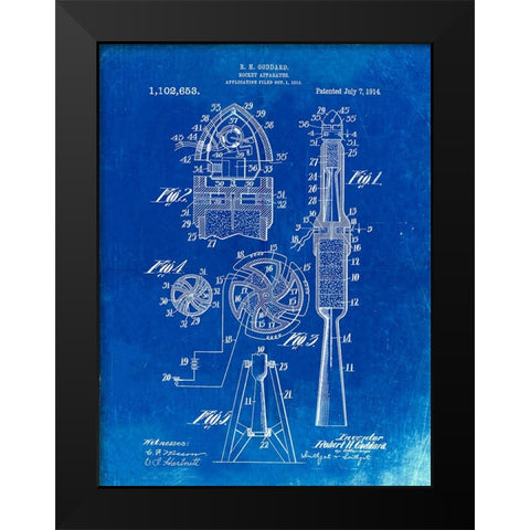 PP230-Faded Blueprint Robert Goddard Rocket Patent Poster Black Modern Wood Framed Art Print by Borders, Cole