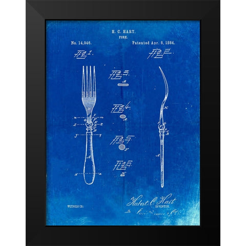 PP238-Faded Blueprint Fork Patent Poster Black Modern Wood Framed Art Print by Borders, Cole