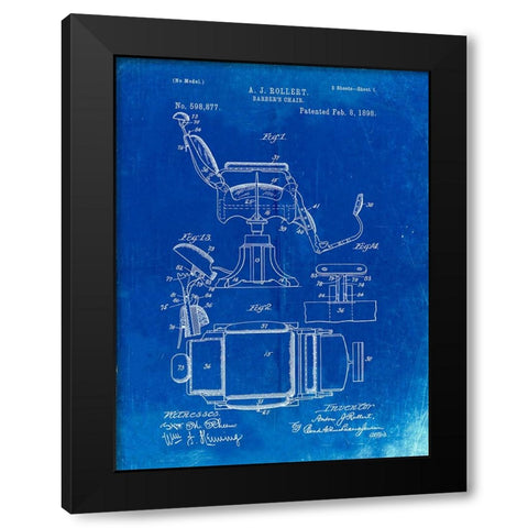 PP244-Faded Blueprint Barbers Chair Patent Black Modern Wood Framed Art Print with Double Matting by Borders, Cole