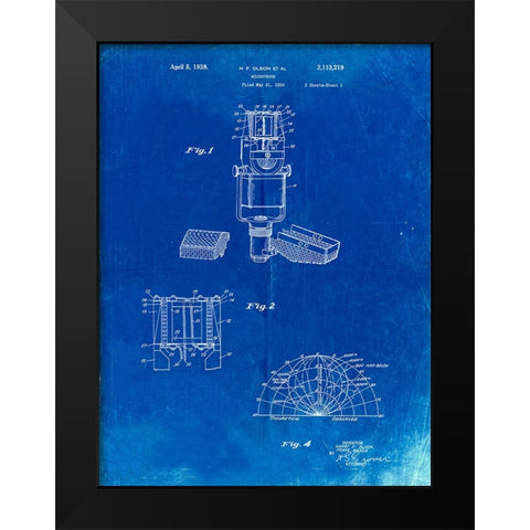 PP249-Faded Blueprint RCA Ribbon Microphone Poster Black Modern Wood Framed Art Print by Borders, Cole