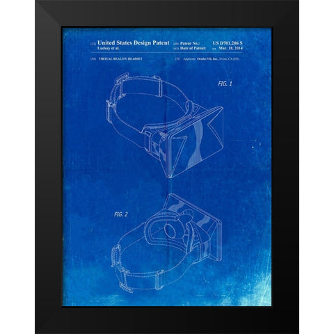 PP279-Faded Blueprint Oculus Rift Patent Poster Black Modern Wood Framed Art Print by Borders, Cole