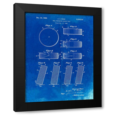 PP290-Faded Blueprint Hockey Puck Patent Poster Black Modern Wood Framed Art Print with Double Matting by Borders, Cole
