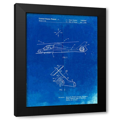 PP302-Faded Blueprint Helicopter Tail Rotor Patent Poster Black Modern Wood Framed Art Print with Double Matting by Borders, Cole