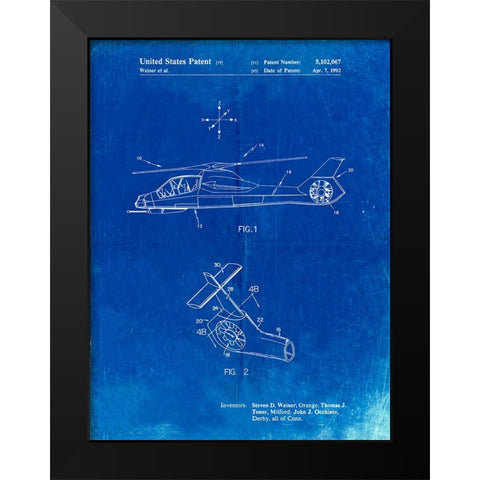 PP302-Faded Blueprint Helicopter Tail Rotor Patent Poster Black Modern Wood Framed Art Print by Borders, Cole