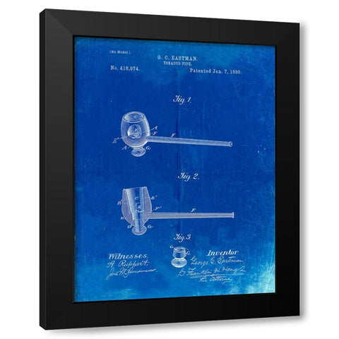 PP307-Faded Blueprint Smoking Pipe 1890 Patent Poster Black Modern Wood Framed Art Print with Double Matting by Borders, Cole