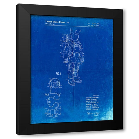 PP309-Faded Blueprint Apollo Space Suit Patent Poster Black Modern Wood Framed Art Print by Borders, Cole