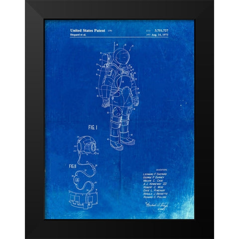 PP309-Faded Blueprint Apollo Space Suit Patent Poster Black Modern Wood Framed Art Print by Borders, Cole