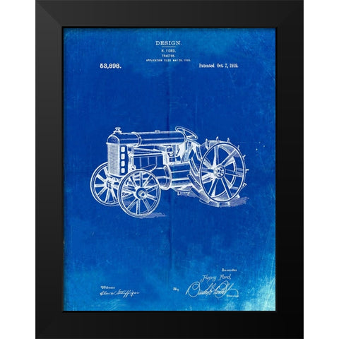 PP310-Faded Blueprint Fordson Tractor Patent Poster Black Modern Wood Framed Art Print by Borders, Cole