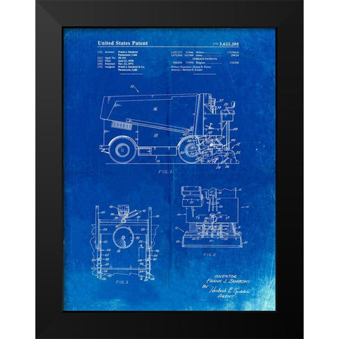 PP313-Faded Blueprint Ice Resurfacing Patent Poster Black Modern Wood Framed Art Print by Borders, Cole