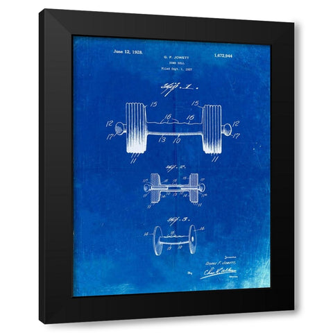 PP314-Faded Blueprint Dumbbell Patent Poster Black Modern Wood Framed Art Print with Double Matting by Borders, Cole
