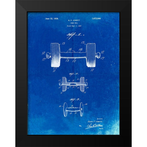 PP314-Faded Blueprint Dumbbell Patent Poster Black Modern Wood Framed Art Print by Borders, Cole