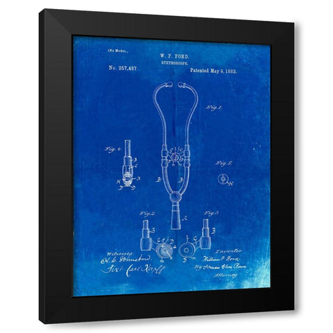 PP315-Faded Blueprint Stethoscope Patent Poster Black Modern Wood Framed Art Print with Double Matting by Borders, Cole