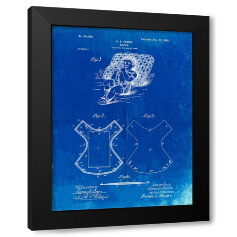 PP317-Faded Blueprint Cloth Baby Diaper Patent Poster Black Modern Wood Framed Art Print with Double Matting by Borders, Cole