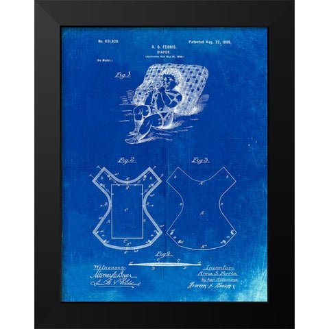 PP317-Faded Blueprint Cloth Baby Diaper Patent Poster Black Modern Wood Framed Art Print by Borders, Cole