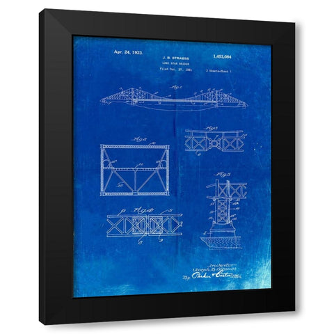 PP350-Faded Blueprint Golden Gate Bridge Patent Poster Black Modern Wood Framed Art Print by Borders, Cole