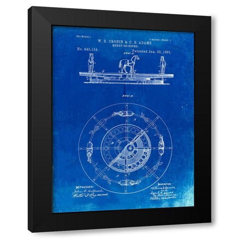 PP351-Faded Blueprint Carousel 1891 Patent Poster Black Modern Wood Framed Art Print with Double Matting by Borders, Cole