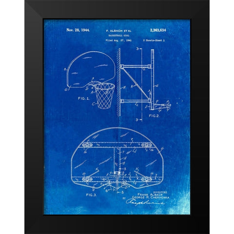 PP381-Faded Blueprint Basketball Goal Patent Print Black Modern Wood Framed Art Print by Borders, Cole