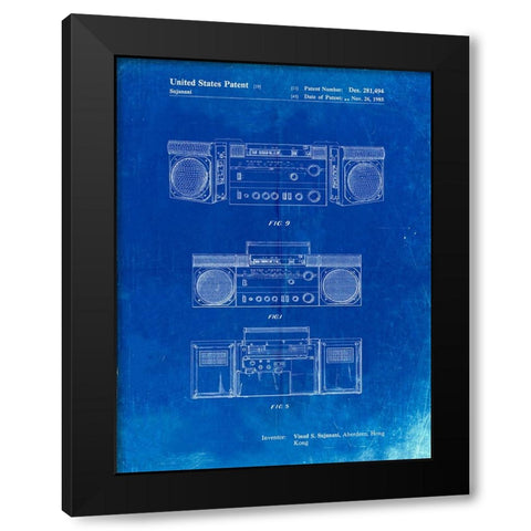 PP448-Faded Blueprint Hitachi Boom Box Patent Poster Black Modern Wood Framed Art Print by Borders, Cole