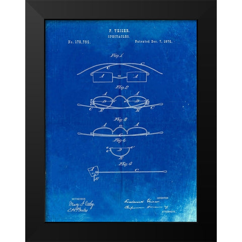 PP487-Faded Blueprint Eye Glasses Patent Poster Black Modern Wood Framed Art Print by Borders, Cole