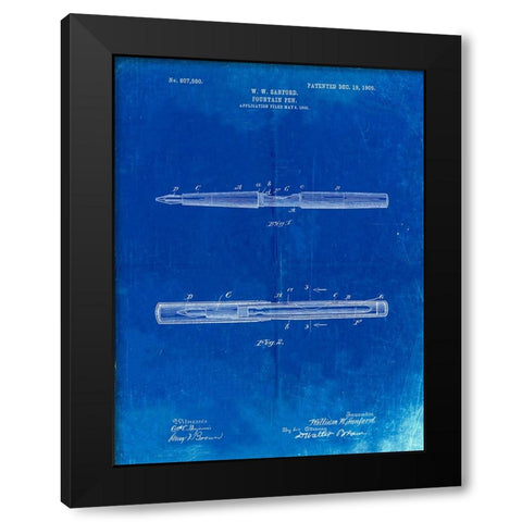 PP494-Faded Blueprint Sanford Fountain Pen 1905 Patent Poster Black Modern Wood Framed Art Print by Borders, Cole