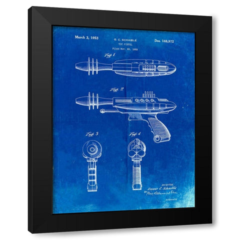 PP498-Faded Blueprint Toy Laser Gun Patent Print Black Modern Wood Framed Art Print by Borders, Cole