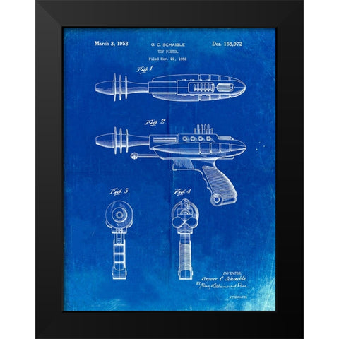 PP498-Faded Blueprint Toy Laser Gun Patent Print Black Modern Wood Framed Art Print by Borders, Cole