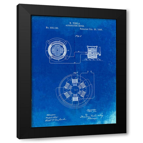PP505-Faded Blueprint Tesla Alternating Motor Patent Poster Black Modern Wood Framed Art Print by Borders, Cole