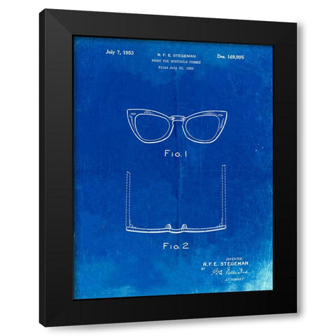 PP541-Faded Blueprint Ray Ban Horn Rimmed Glasses Patent Poster Black Modern Wood Framed Art Print by Borders, Cole