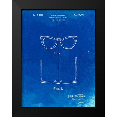 PP541-Faded Blueprint Ray Ban Horn Rimmed Glasses Patent Poster Black Modern Wood Framed Art Print by Borders, Cole