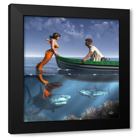 A Mermaid And Her Pets Black Modern Wood Framed Art Print with Double Matting by Eskridge, Daniel