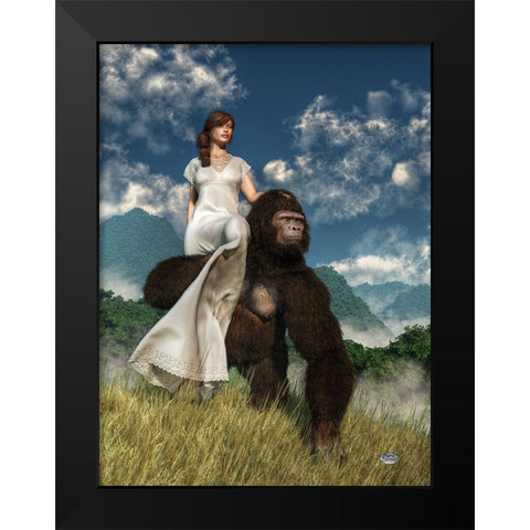 Ape And Girl Black Modern Wood Framed Art Print by Eskridge, Daniel