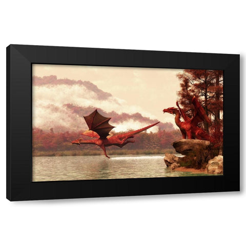 Autumn Dragons Black Modern Wood Framed Art Print with Double Matting by Eskridge, Daniel