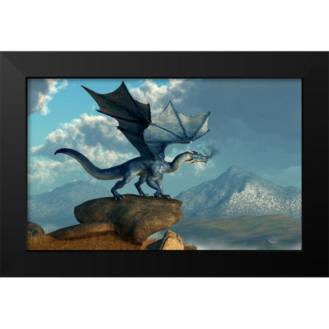 Blue Dragon Black Modern Wood Framed Art Print by Eskridge, Daniel