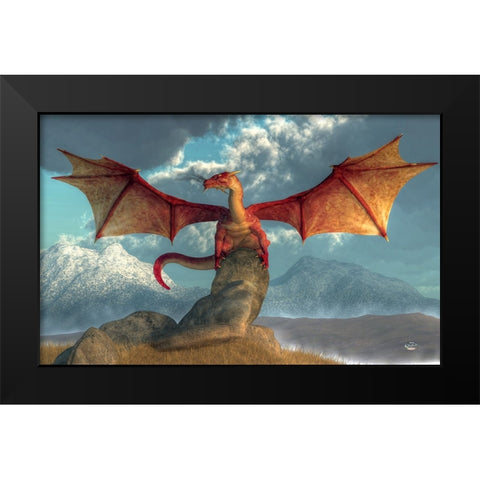 Fire Dragon Black Modern Wood Framed Art Print by Eskridge, Daniel