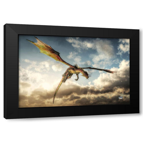 Flying Dragon Death From Above Black Modern Wood Framed Art Print with Double Matting by Eskridge, Daniel