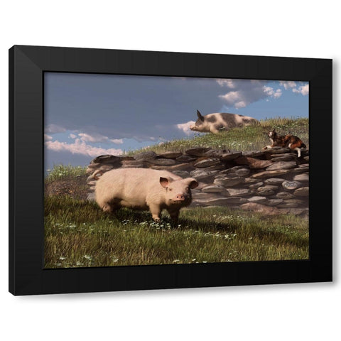 Free Range Pigs Black Modern Wood Framed Art Print with Double Matting by Eskridge, Daniel
