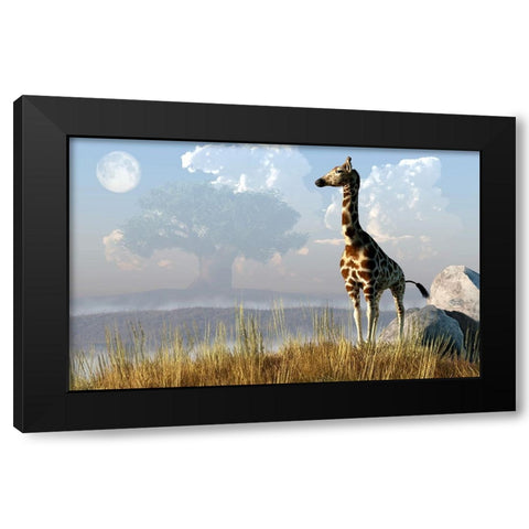 Giraffe And Giant Tree Black Modern Wood Framed Art Print with Double Matting by Eskridge, Daniel