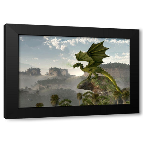Green Dragon Black Modern Wood Framed Art Print by Eskridge, Daniel