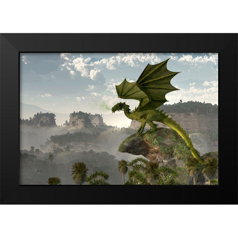 Green Dragon Black Modern Wood Framed Art Print by Eskridge, Daniel