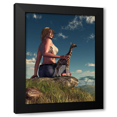 Miniature Giraffe Black Modern Wood Framed Art Print with Double Matting by Eskridge, Daniel