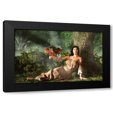 My Little Dragon Black Modern Wood Framed Art Print by Eskridge, Daniel