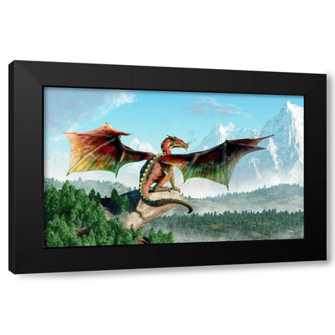 Perched Dragon Black Modern Wood Framed Art Print by Eskridge, Daniel