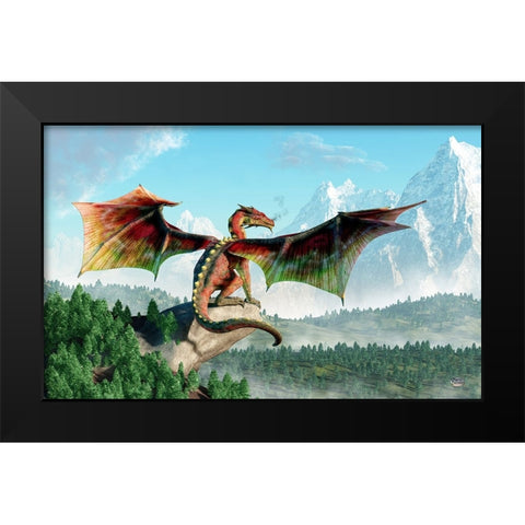 Perched Dragon Black Modern Wood Framed Art Print by Eskridge, Daniel