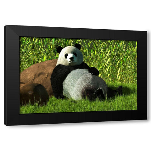 Reclining Panda Black Modern Wood Framed Art Print by Eskridge, Daniel