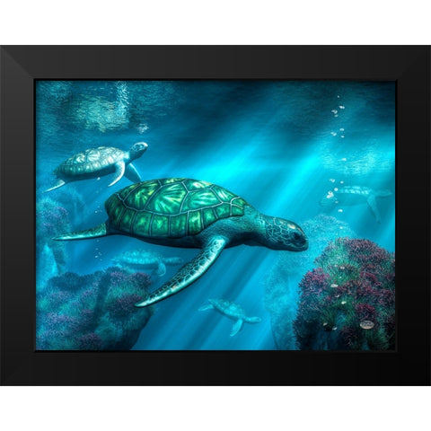 Sea Turtles Black Modern Wood Framed Art Print by Eskridge, Daniel