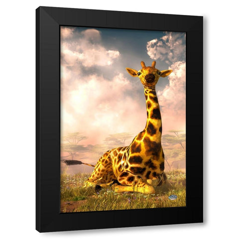 Sitting Giraffe Black Modern Wood Framed Art Print with Double Matting by Eskridge, Daniel