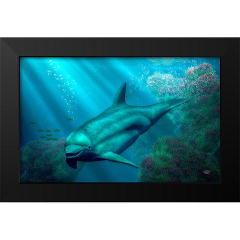 Smiling Dolphin Black Modern Wood Framed Art Print by Eskridge, Daniel