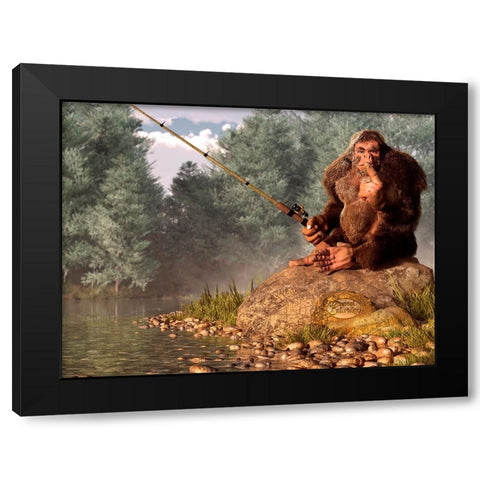 Squatch Fishing Black Modern Wood Framed Art Print with Double Matting by Eskridge, Daniel