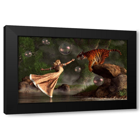 Surreal Tiger Bubble Water Dancer Black Modern Wood Framed Art Print by Eskridge, Daniel
