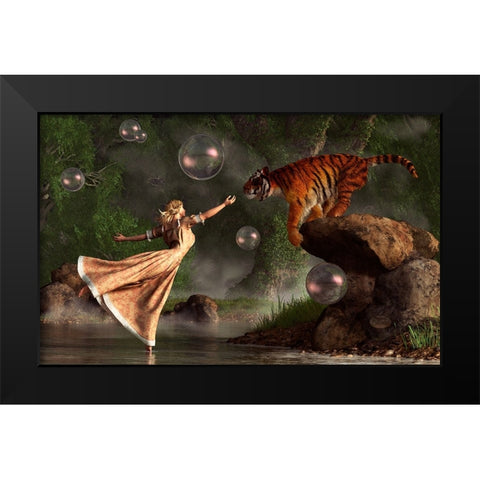 Surreal Tiger Bubble Water Dancer Black Modern Wood Framed Art Print by Eskridge, Daniel
